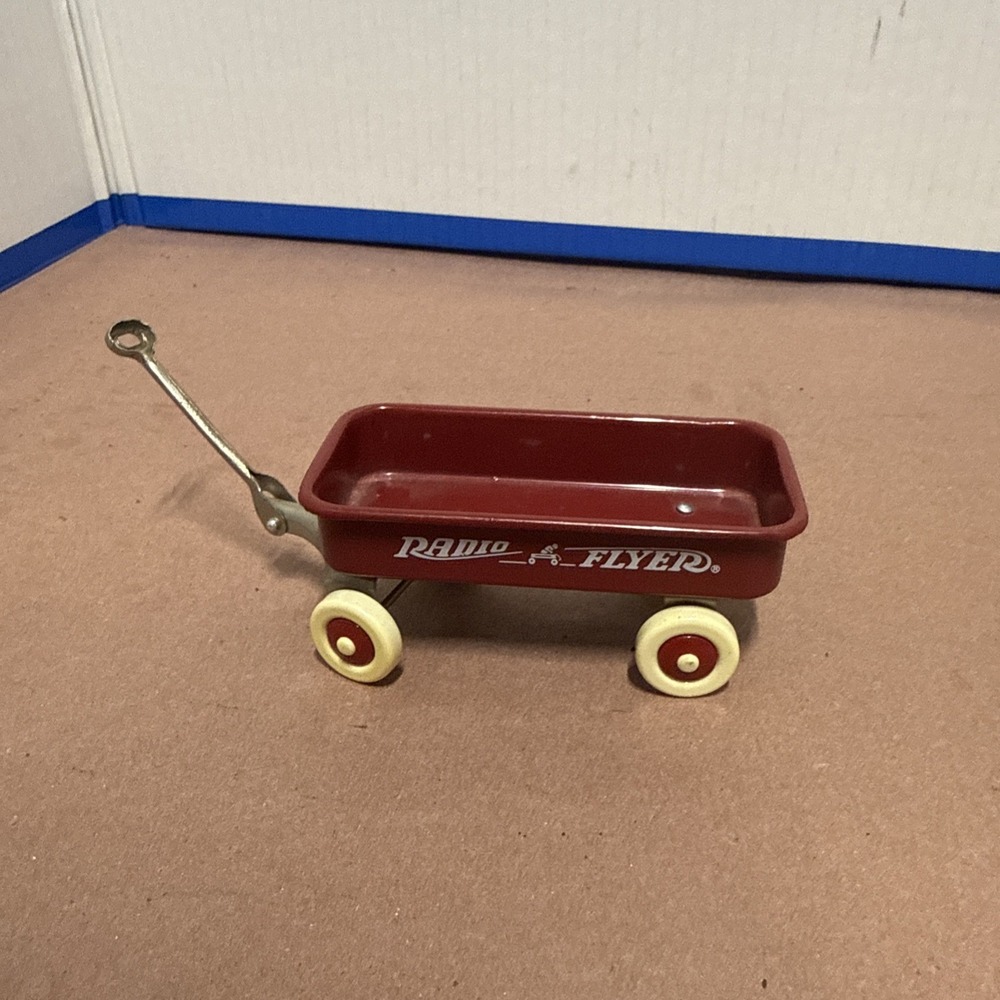 Vintage Radio Flyer Mini Miniature Doll House Red Toy Metal Wagon 4" x 2"